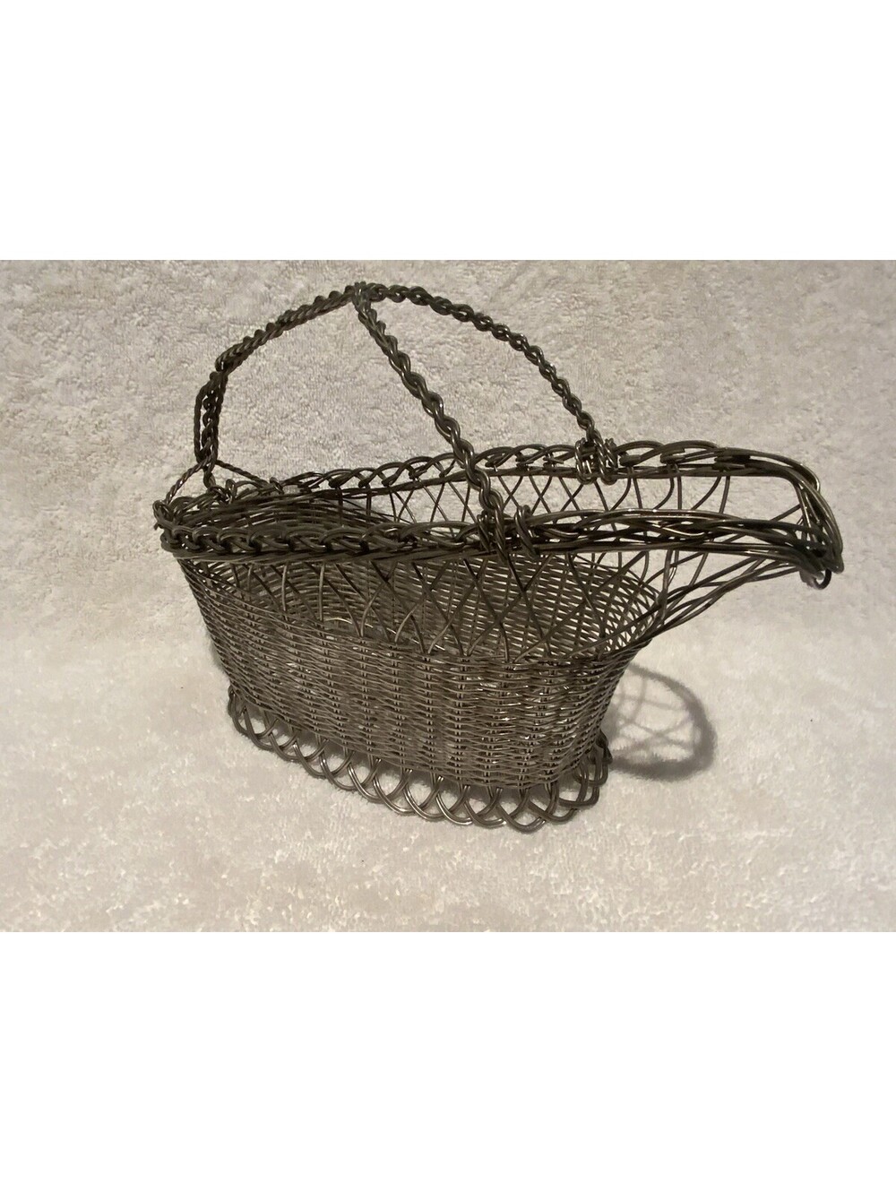 Vintage Hand Woven with Silver Tone Finish Wine Basket